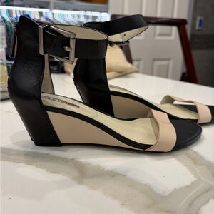 BCBG Generation Elegant Black and Cream Wedge Sandals
